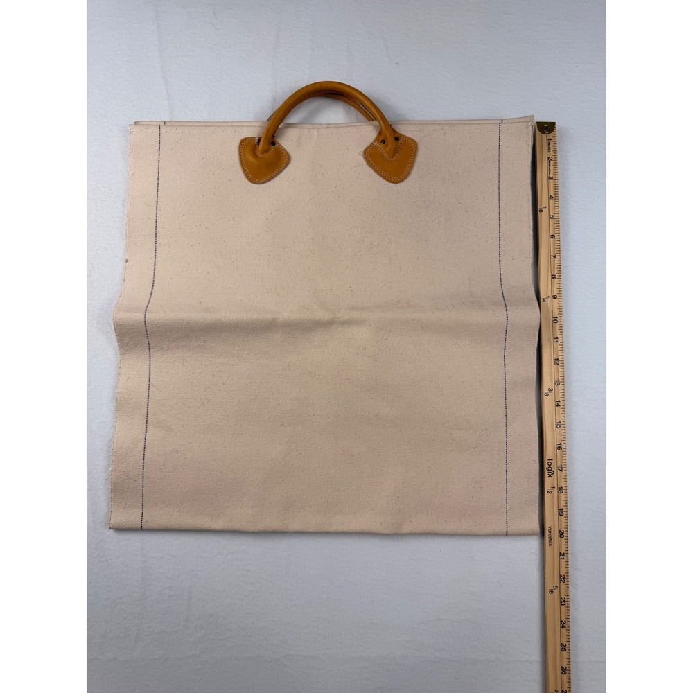 LL Bean Vintage Canvas Log Carrier Firewood Tote Leather Cream Made in USA - Picture 6 of 9